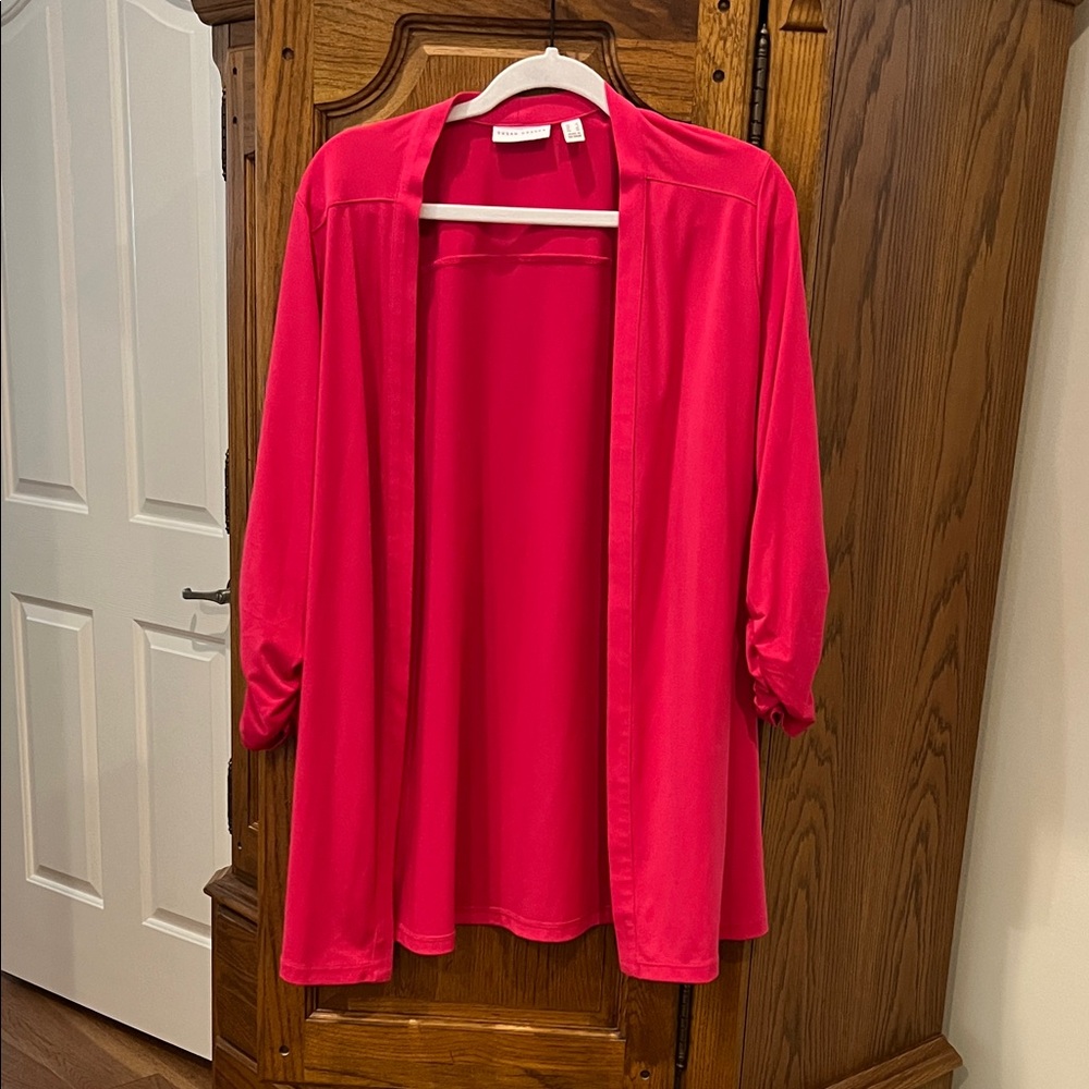 Susan Graver Bold Pink Open Front Cardigan